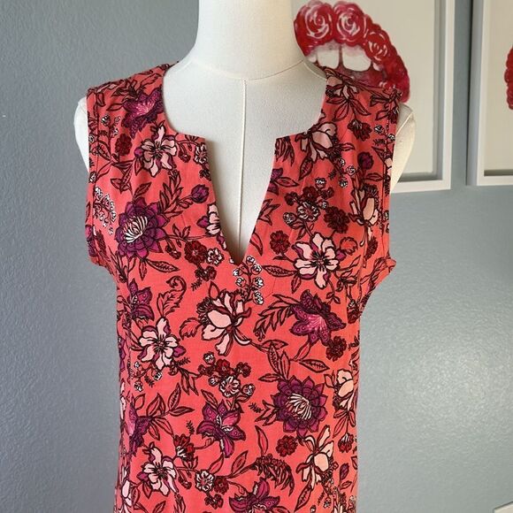 Lands End Womens Shift Dress Coral Pink Floral Pockets Tank, Small, NWT - Picture 2 of 9